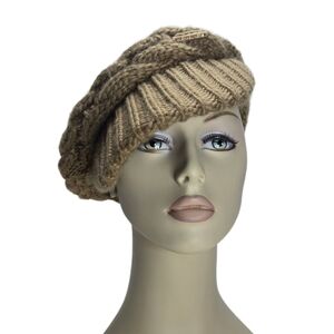 Michael Kors Camel Chunky Cable Knit Newsboy Baker Boy Hat